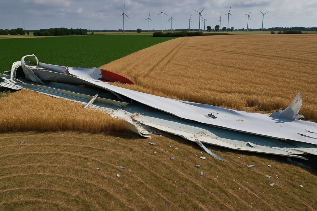 Rotorblatt stürzt ab: Windkraftanlage beschädigt Feld – Sicherheitsprobleme und Kontrollmängel erneut im Fokus der Diskussion.