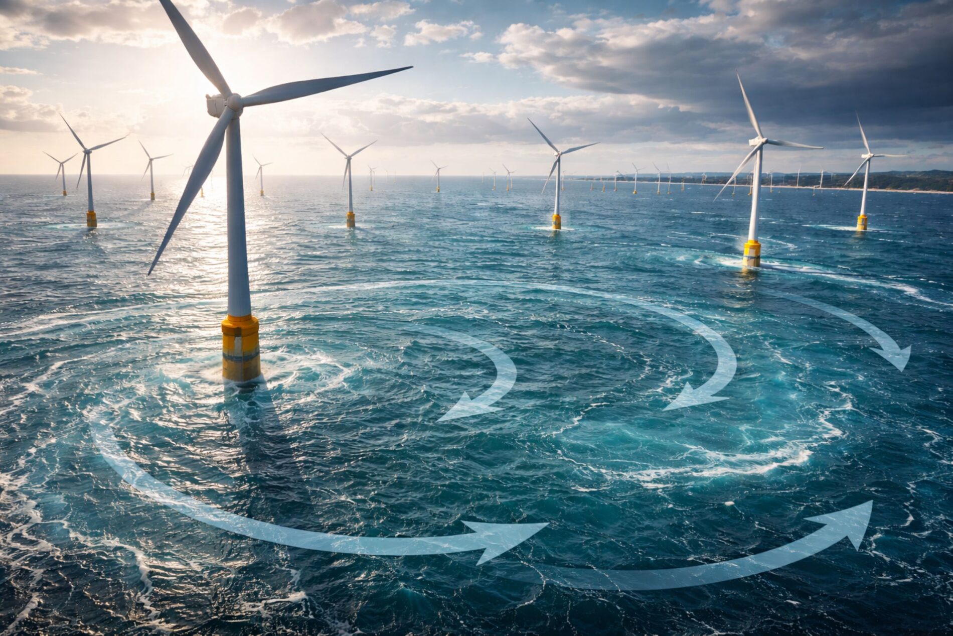 Nordsee-Windparks bremsen Strömungen bis 2050 um 20 %. Das trifft Sedimente, Ökosysteme sowie Prognosen für Schifffahrt und Küstenschutz