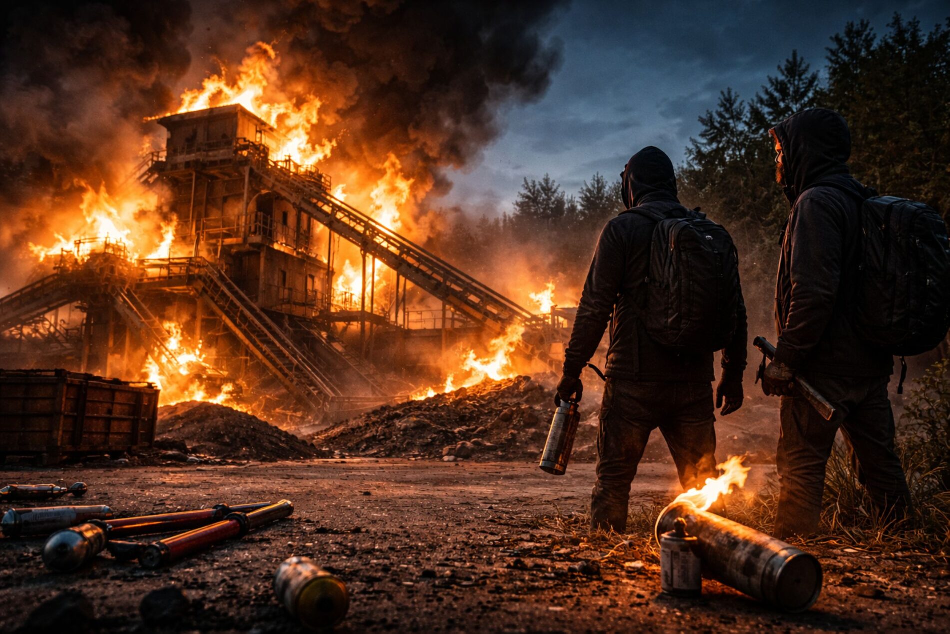 Brandanschlag auf Asphaltwerk in Wandlitz: - linksextreme Täter platzierten ein halbes Dutzend Brandsätze, Werk fällt monatelang aus