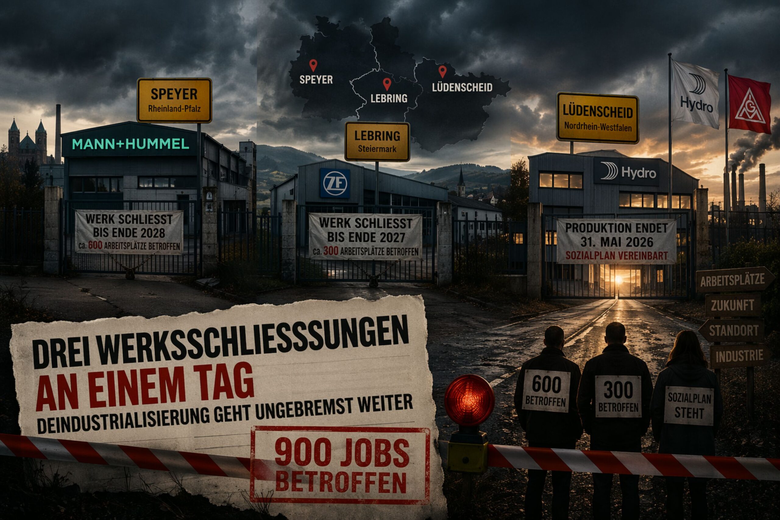 Drei Werksschließungen an einem Tag – 900 Jobs betroffen